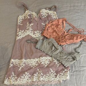 FP Movement by Free People Lace Chemise Set in Mauve, Coral, and Gray